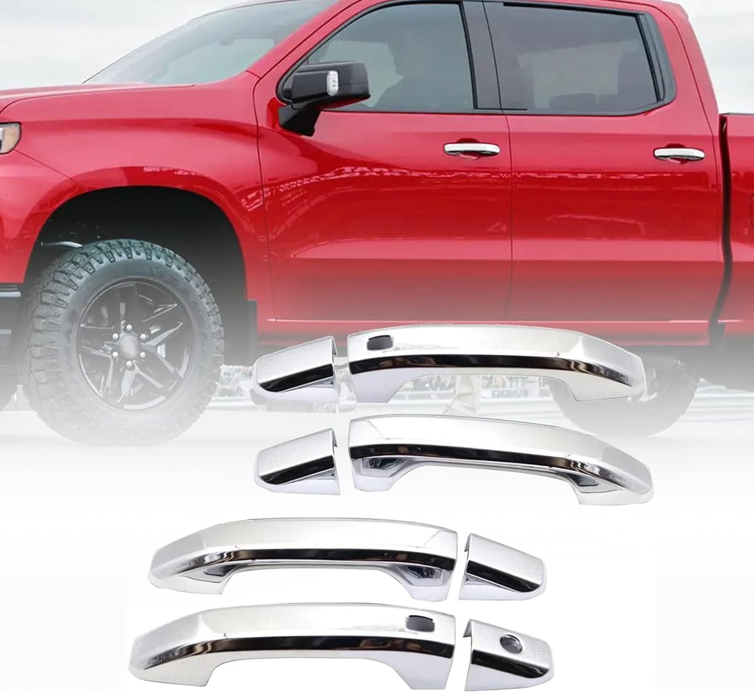 FZJDSD 4Pcs Chrome Door Handle Cover Trim with 2 Smartkey Button Auto Sensor Holes Compatible with Chevy Silverado 1500 2500HD 3500HD 2019-2021 Compatible with GMC Sierra 1500 2500HD 3500HD 2020 2021