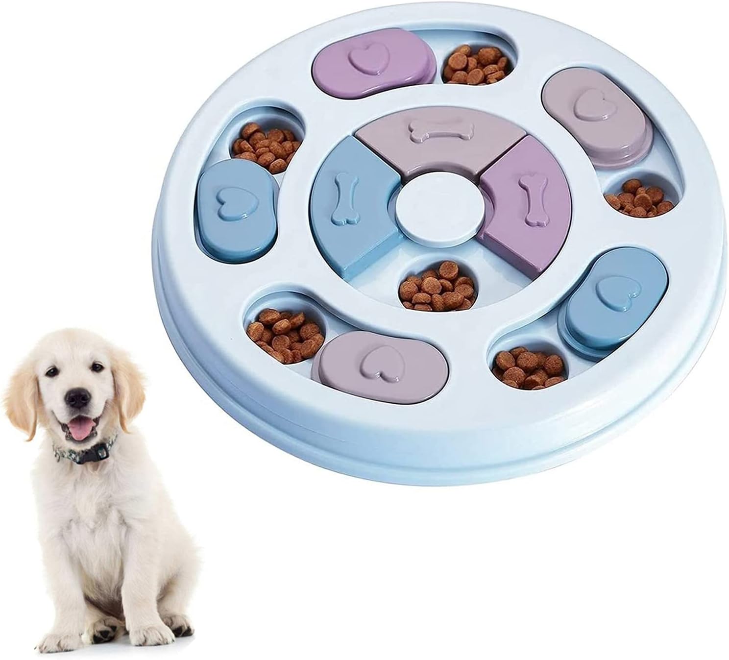 Dog Puzzle Slow Feeder Toy,Puppy Treat Dispenser Slow Feeder Bowl Whelp Toy,Dog Brain Games Dish with Non-Slip, Improve IQ Puzzle Bowl for Puppy (Blue)