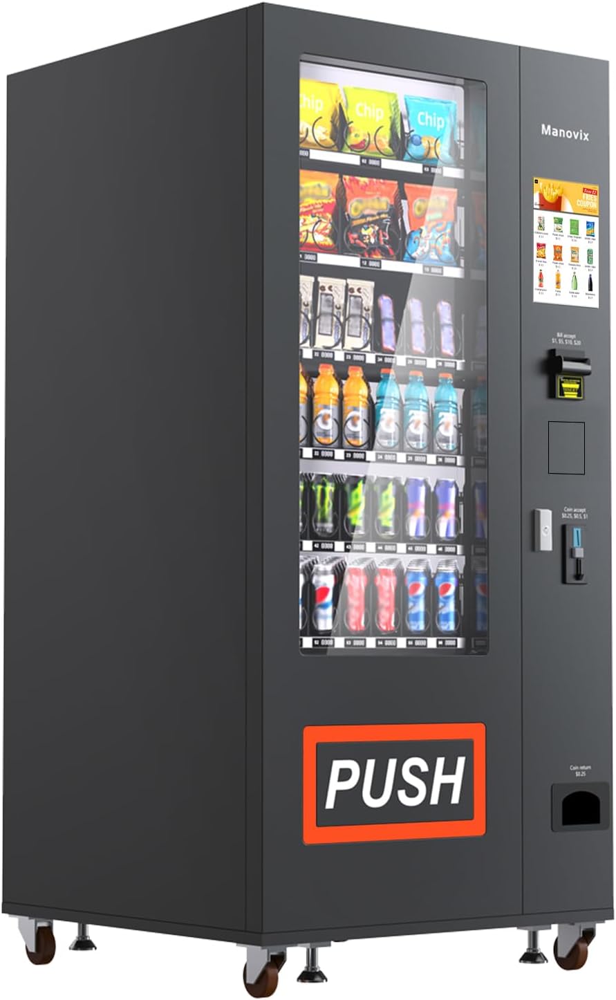 Manovix Beverage Snack Combo commercial Vending Machine for business Bill and Coin Acceptor Refrigerated Cold drink soda with Temp Control Touch Screen