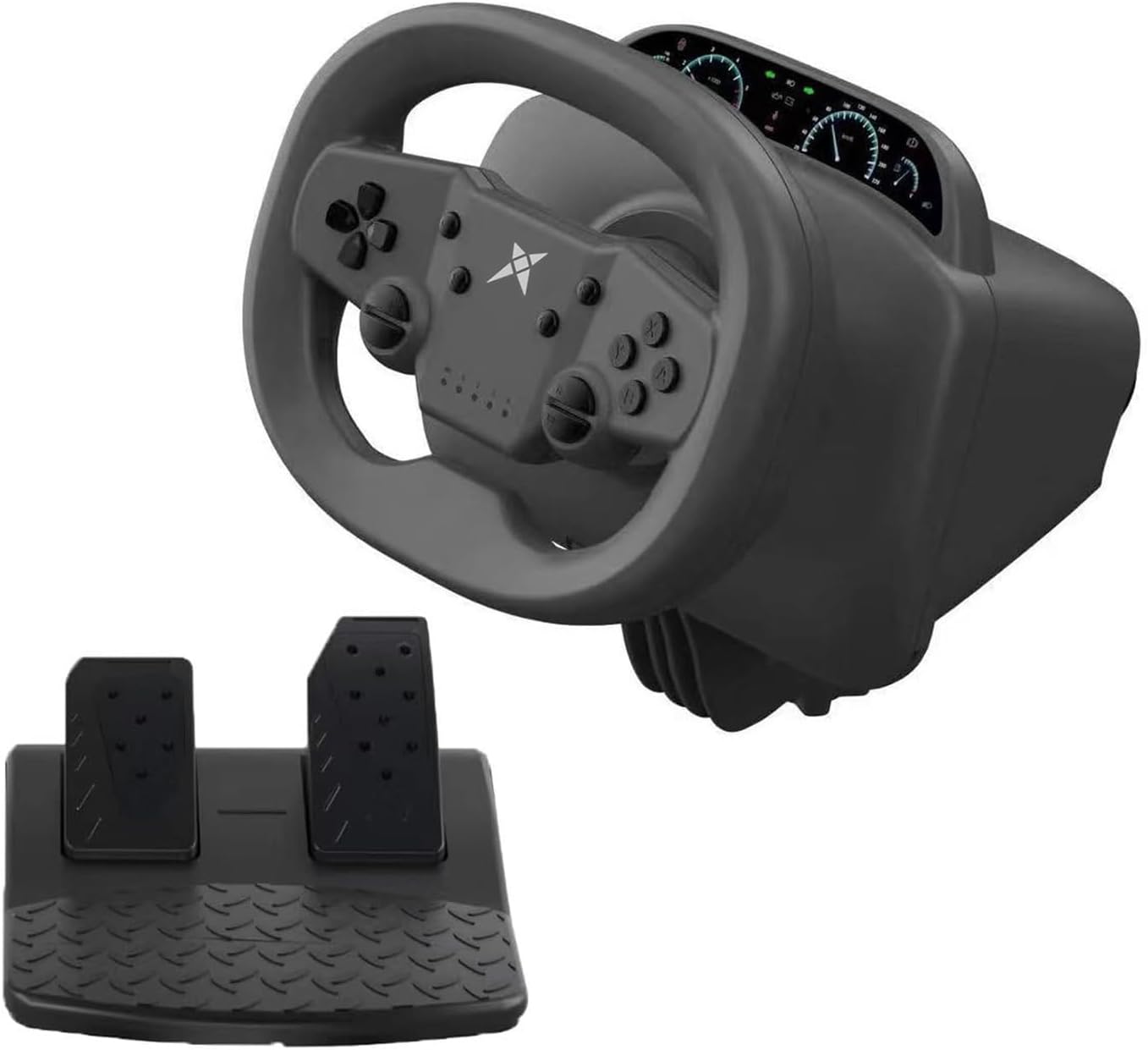 NBCP PS4 Steering Wheel and Pedals, 270 Degree Wireless Gaming Racing Wheel with Dual-Vibration Motors, Pro Racing Wheel for PC, Nintendo Switch, PS4, PS3, IOS & Android Mobile Phones
