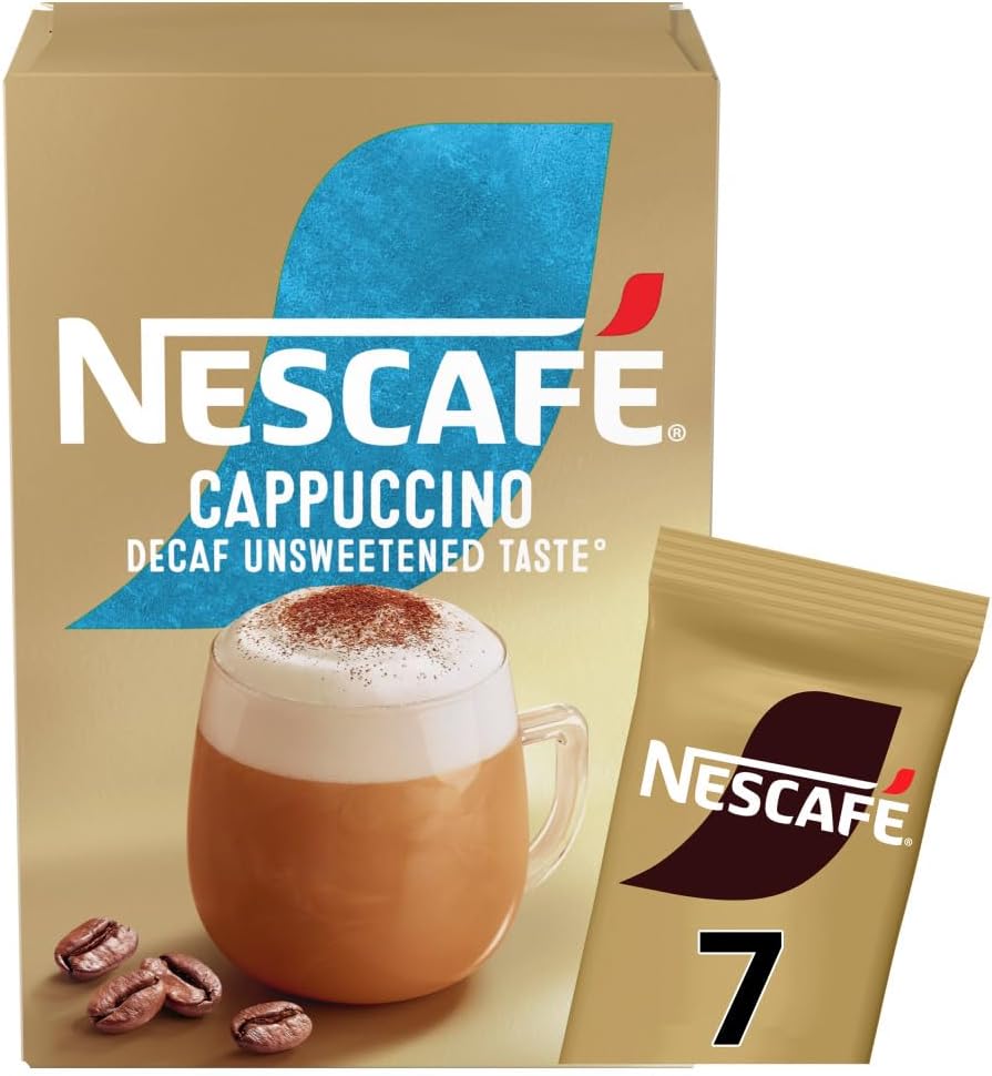 NESCAFÉ Cappuccino Decaf Instant Coffee 7 Sachets, 100percent Responsibly Sourced Coffee Pack of 1