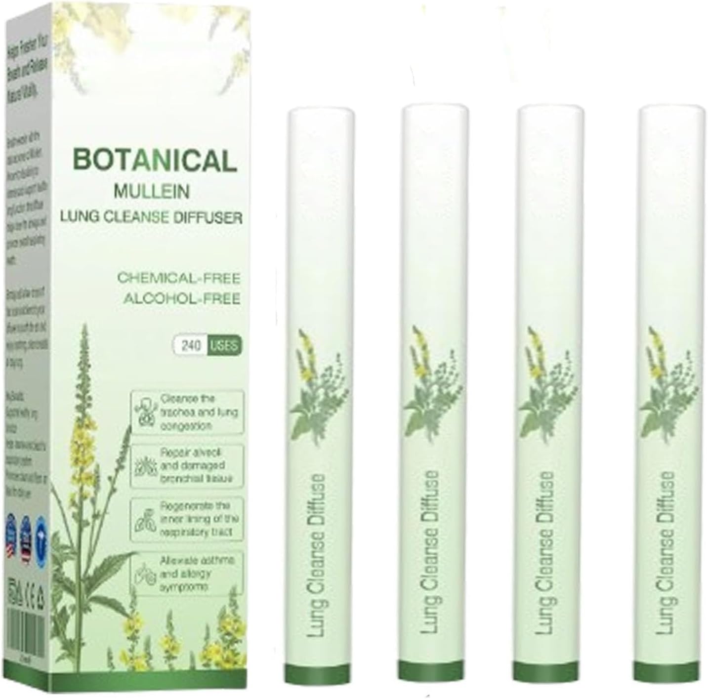 Zvoevo Botanical Mullein Lung Cleanse Diffuser, Mullein Inhaler Pen, Herbal Diffuser Pen, Herbal Lung Cleanse Purifier (4pcs)