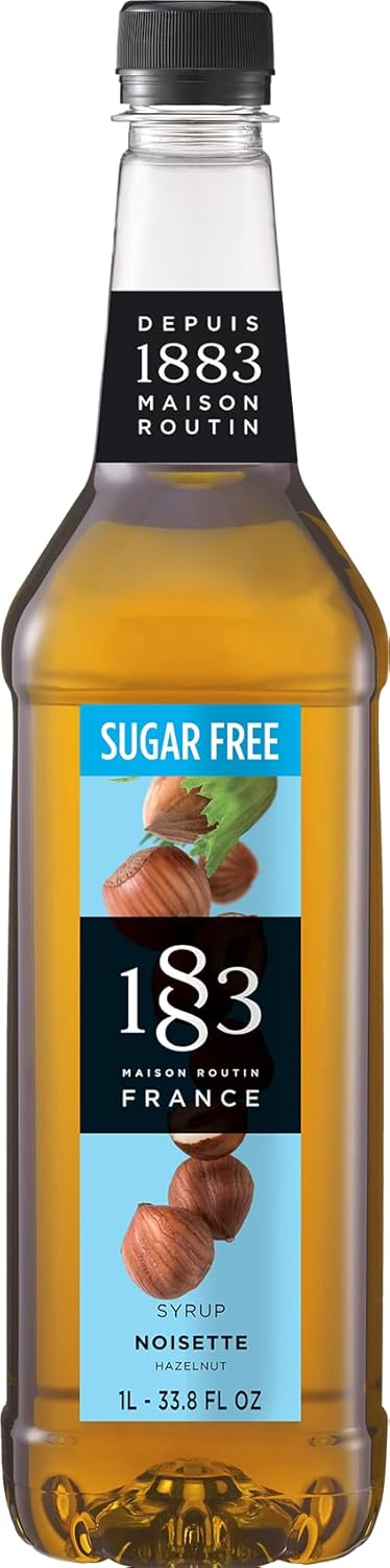 1883 Maison Routin Premium Sugar Free Hazelnut Syrup for Coffee, Tea, Hot Chocolate & Baking PET 1L