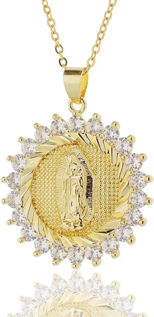 Bling Pire 18k Religious Inlaid Zircon Virgin Mary Pendant Necklace