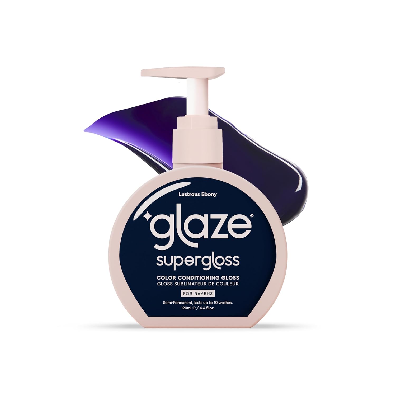 Glaze Supergloss Color Conditioning Gloss With Dispensing Pump – Hydrating Semi-Permanent Color Hair Gloss & Shine Boost – Vegan, Cruelty-Free – 6.4 fl oz - Lustrous Ebony - Blue Black