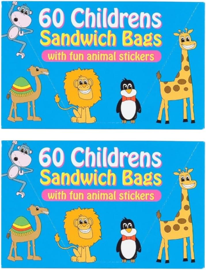 Bobzo - Kids Sandwich Bags (2 Packs of 60) 120 - BPA-Free Transparent Lunch Bags with Fun Stickers for School & Work - Eco-Friendly & Stylish