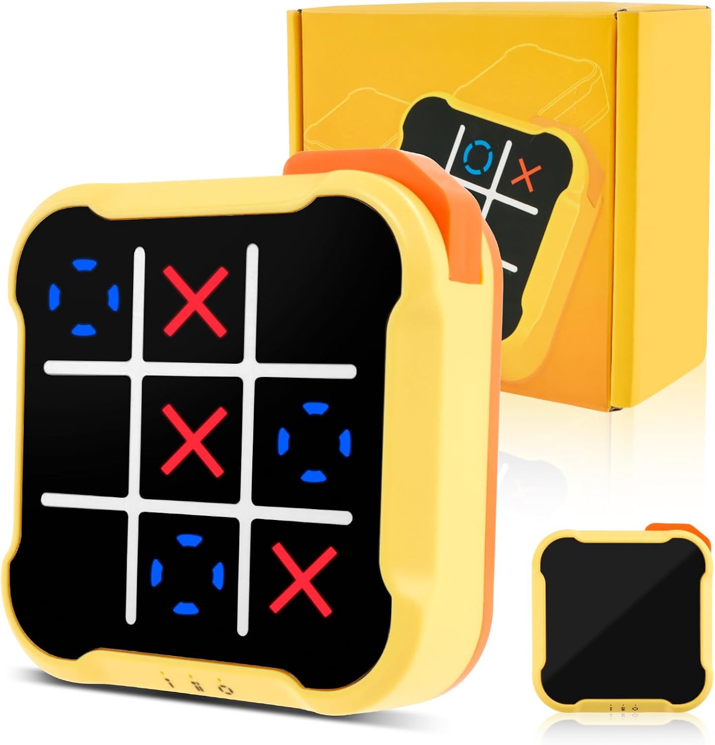 Toe Bolt Game, 3-in-1 Electronic Memory Games Noughts and Crosses Game Electronic Travel Family Party Games for Educational and Memory Growth 3+ Year Old Kids Adults (Yellow)