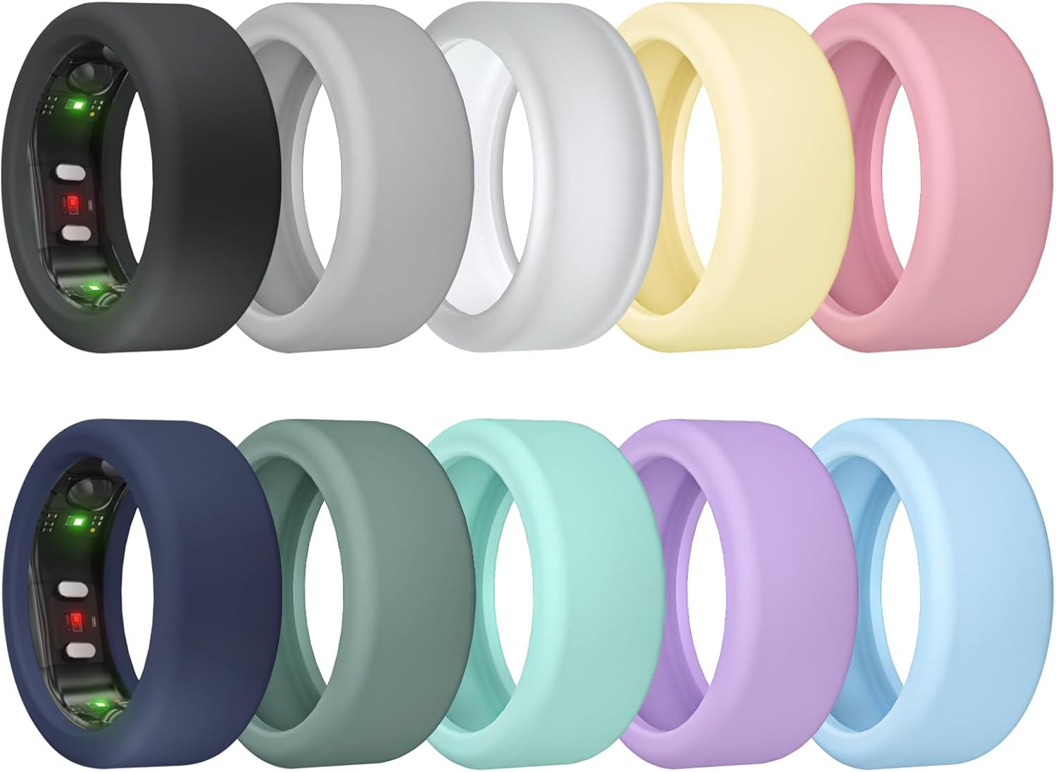 10 Pack Ring Cover for RingConn Gen 2, Elastic Silicone Ring Protector for RingConn Gen 2 Air Working Out Accessories Men Women (All 10 Colors-4, S (7/8/9/10/11))