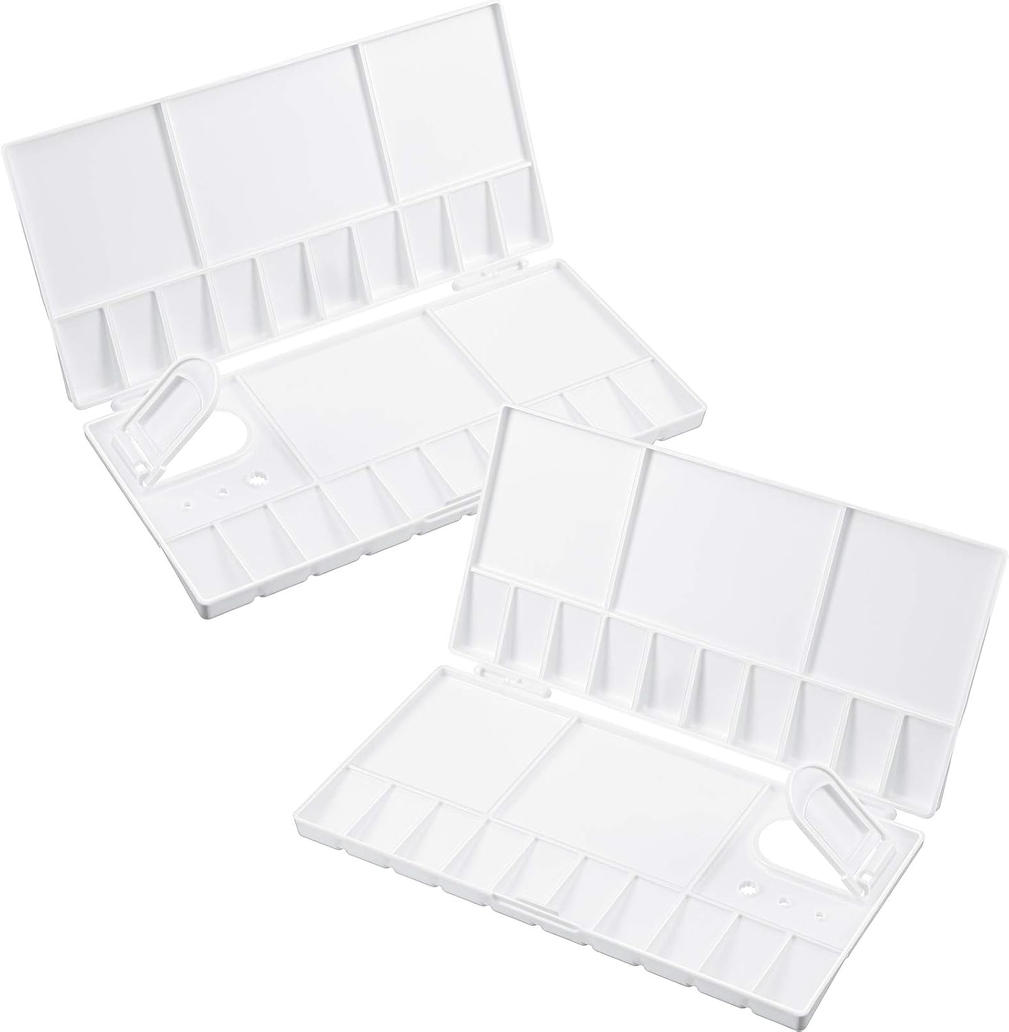 2 Pieces Folding Paint Palette Plastic Palette Box Art Watercolor Palette with Thumbhole for Gouache Acrylic Oil Paint Pigment Tool (8 x 4 Inches)