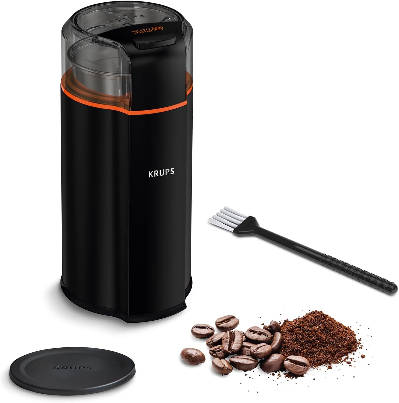 KRUPS Silent Vortex Coffee and Spice Grinder, 12 Cups, Quick Grind, One Touch, Coffee Beans, Spices, Dry Herbs, Nuts, Black, GX3328G0