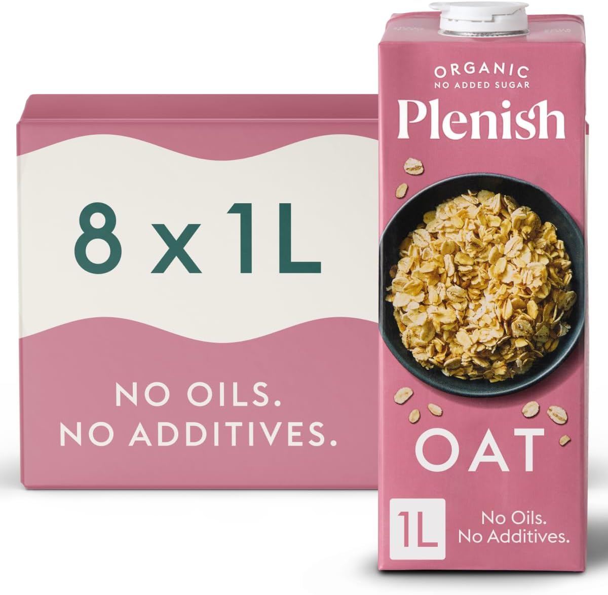 Plenish Organic Unsweetened Oat Milk 1L Carton (Pack of 8)
