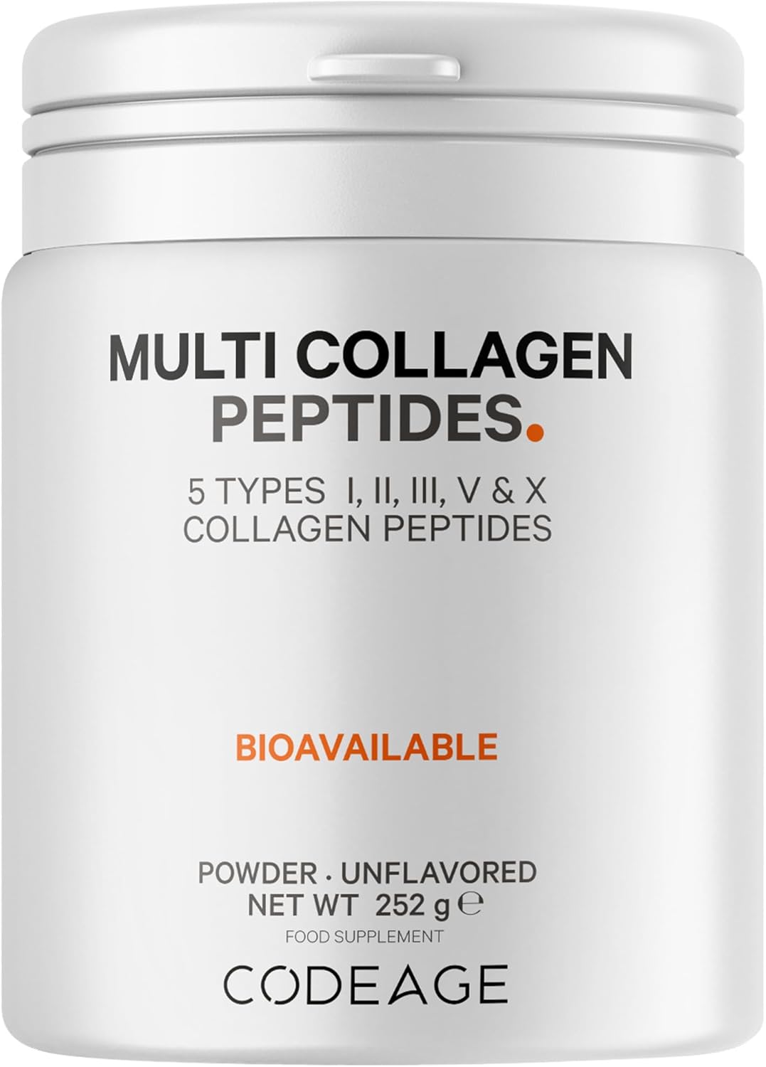 Codeage Multi Collagen Protein Powder Peptides, Hydrolyzed, Type I, II, III, V, X Grass Fed All in One Super Bone Broth Collagen Supplement, Non-GMO, 252 Grams