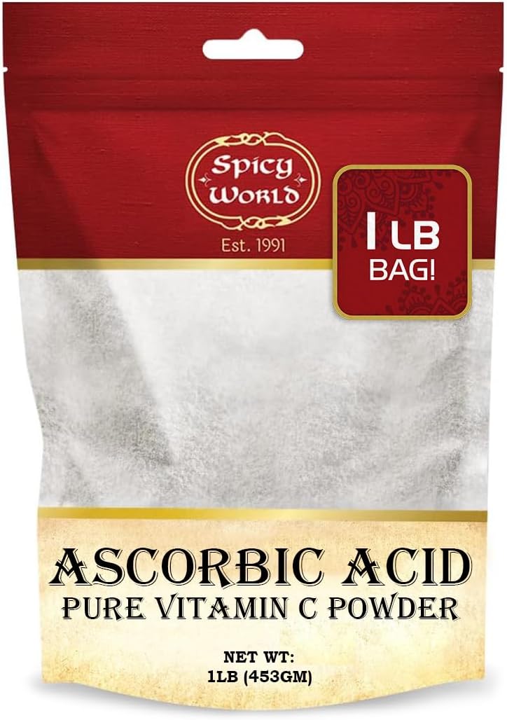 Spicy World Pure Vitamin C Powder - 100% Ascorbic Acid 1 LB - Dietary Supplement, Pure VIT C Powder USP