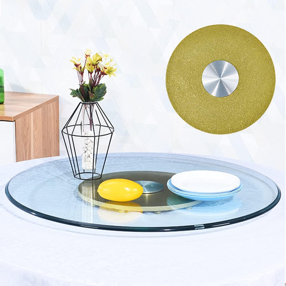 Extra-Large Lazy Susan Turntable for Dining Table, 60-100cm Round Tempered Glass Tabletop Rotating Serving Tray - Transparent & Easy to Clean - Gold 70cm/27.5in
