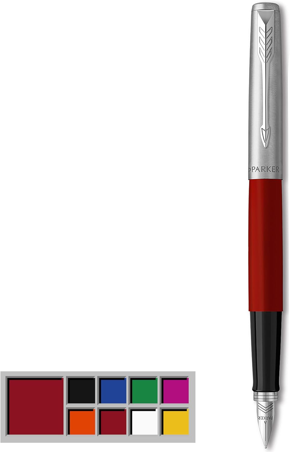 Parker Jotter Originals Fountain Pen | Classic Red Finish | Medium Nib | Handwriting Pens & Stationery Supplies | Blue & Black Ink