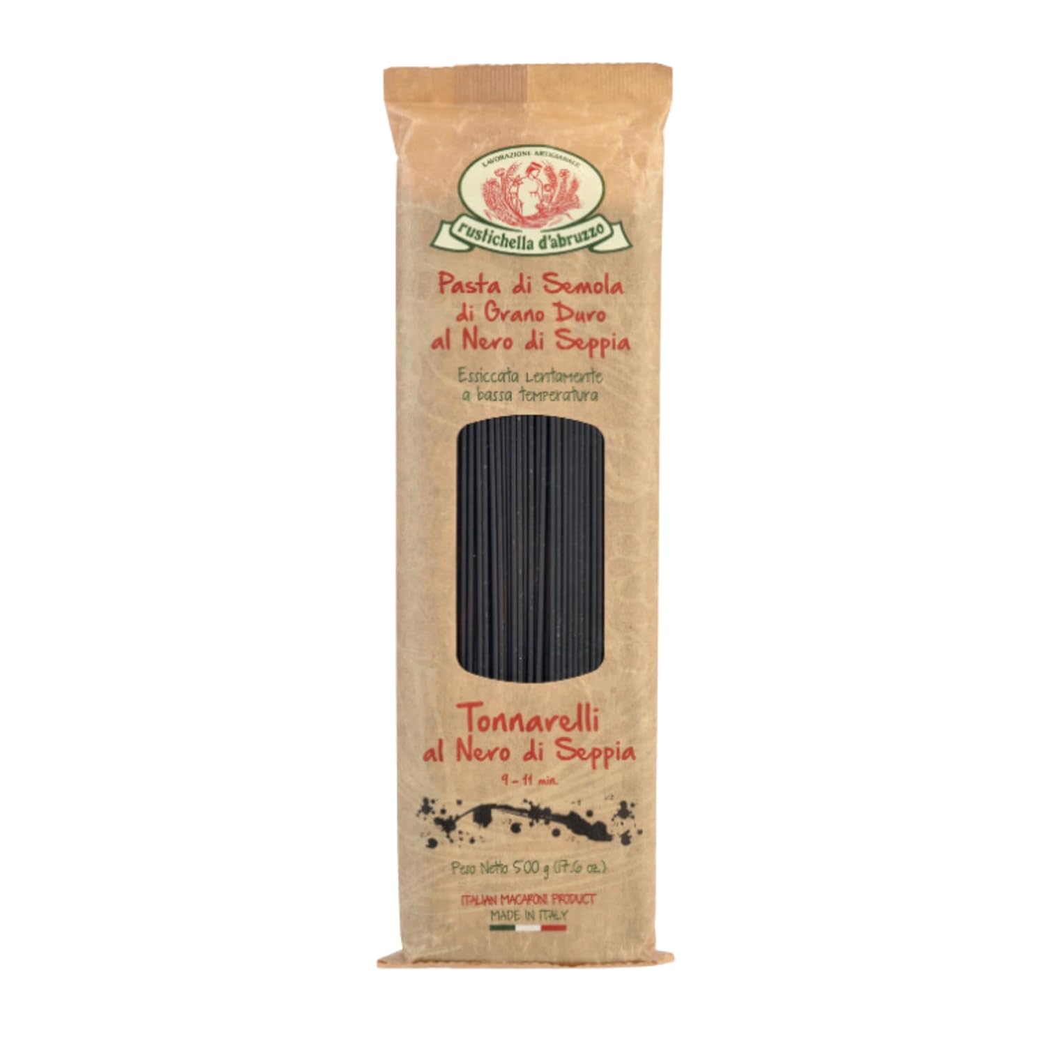 Rustichella d'Abruzzo Tonnarelli with Squid Ink - 500g bag - Long Italian Pasta with Cuttlefish Ink, Ideal for Shellfish, Spicy Fish Sauce & Olive Oil Dishes - Authentic Flavored Pasta from Abruzzo, Italy