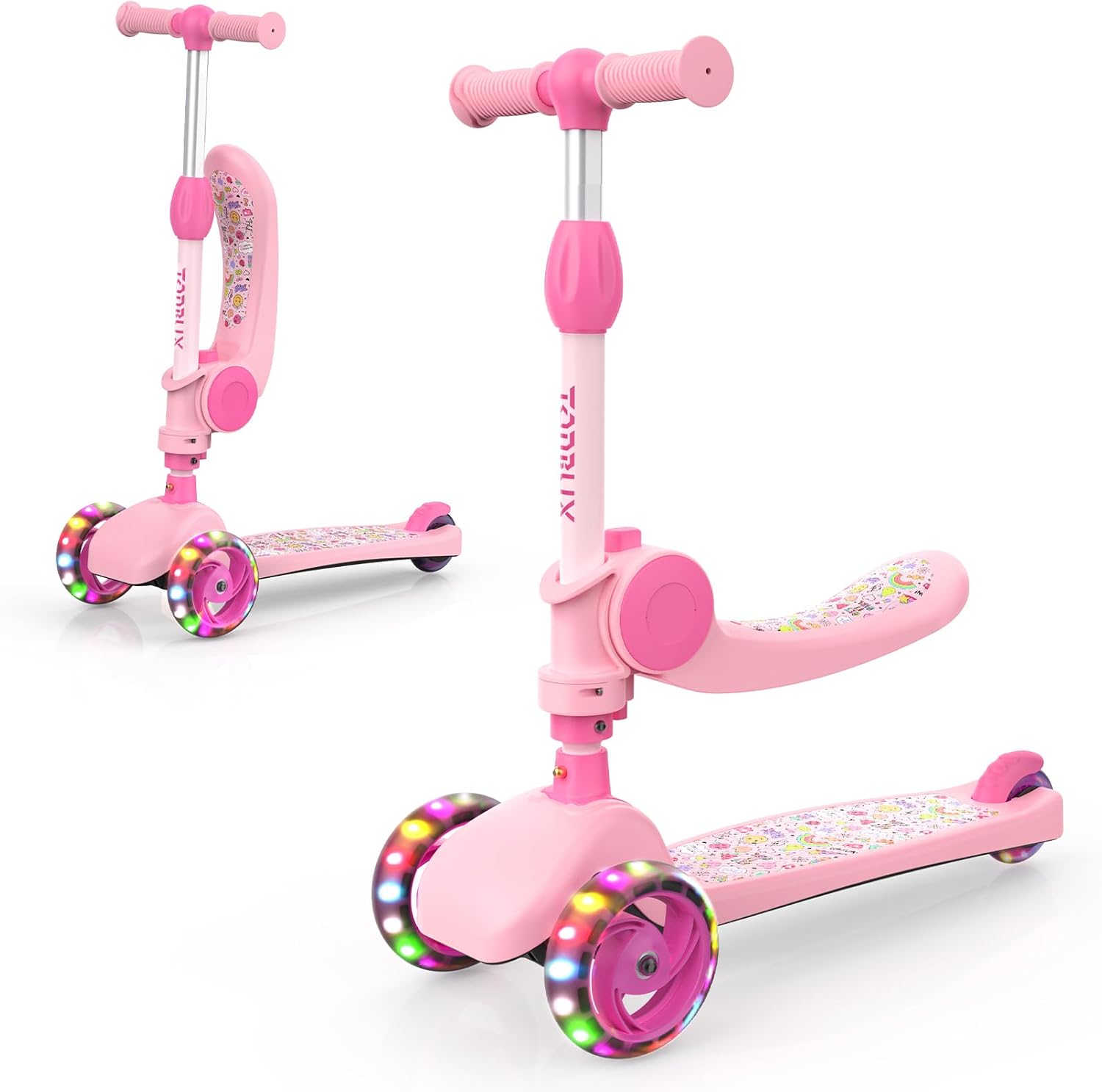 TONBUX Kids Scooter - Foldable 3 Wheel with Flashing LED Lights, Big Wheels, Height Adjustable, Wide Deck, Foldable Seat