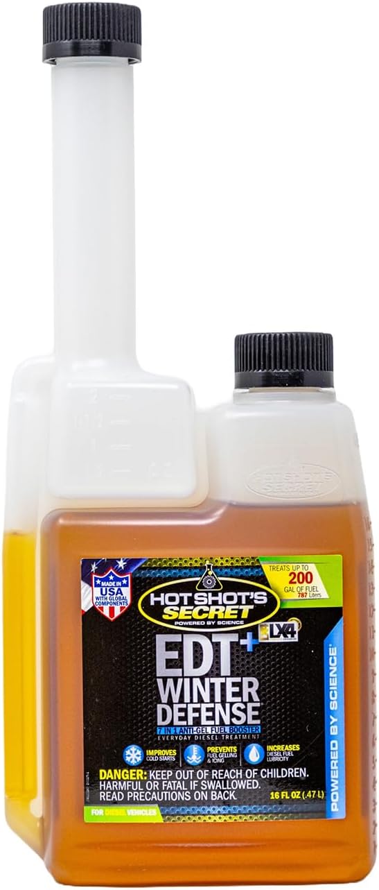 Hot Shot's Secret EDT+ Winter Defense, 7-in-1 Anti-Gel Diesel Fuel Additive, Prevents Gelling, Protects Diesel Fuel System, Diesel Additive Improves Cold Start, Boosts Cetane, 16oz, Packaging May Vary