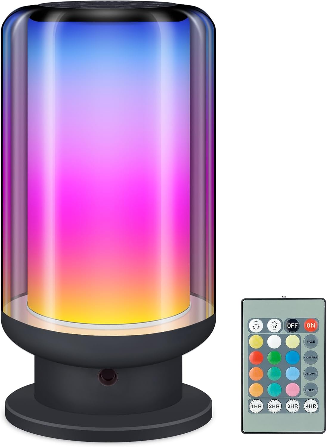 HONGUT LED Color Changing Table Lamps, Dimmable Bedside Lamp with Remote, Bedroom Lamps for Nightstand Desk Light Rechargeable Touch Control Night Lights for Kids Living Room Office, Black