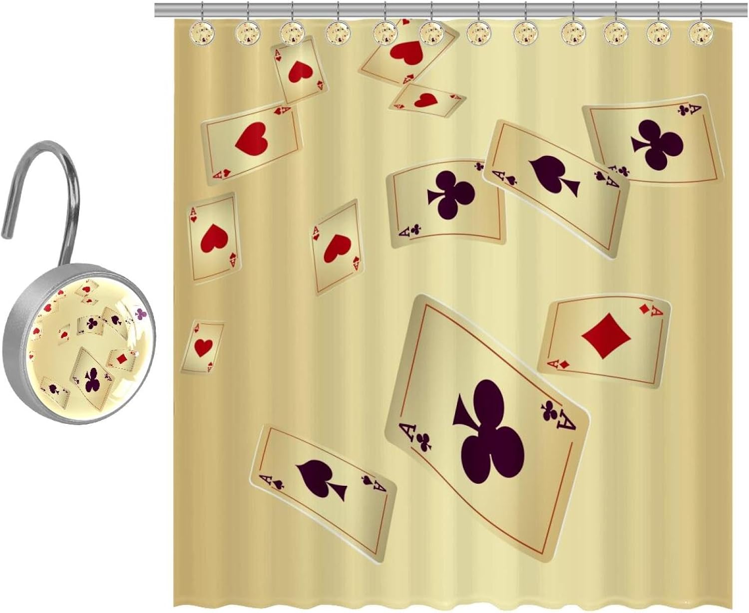 VAPOKF Poker Cards Ace Prints Shower Curtain, Polyester Shower Curtain Set with 10 Stainless Steel Hooks for Bathroom Rustic Farmhouse 167x182 cm