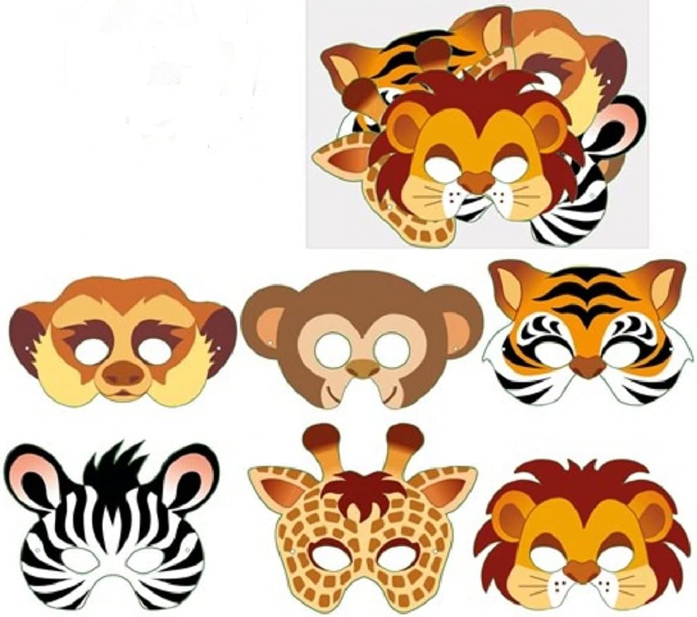 Playwrite 12 x Jungle Animals Card Masks