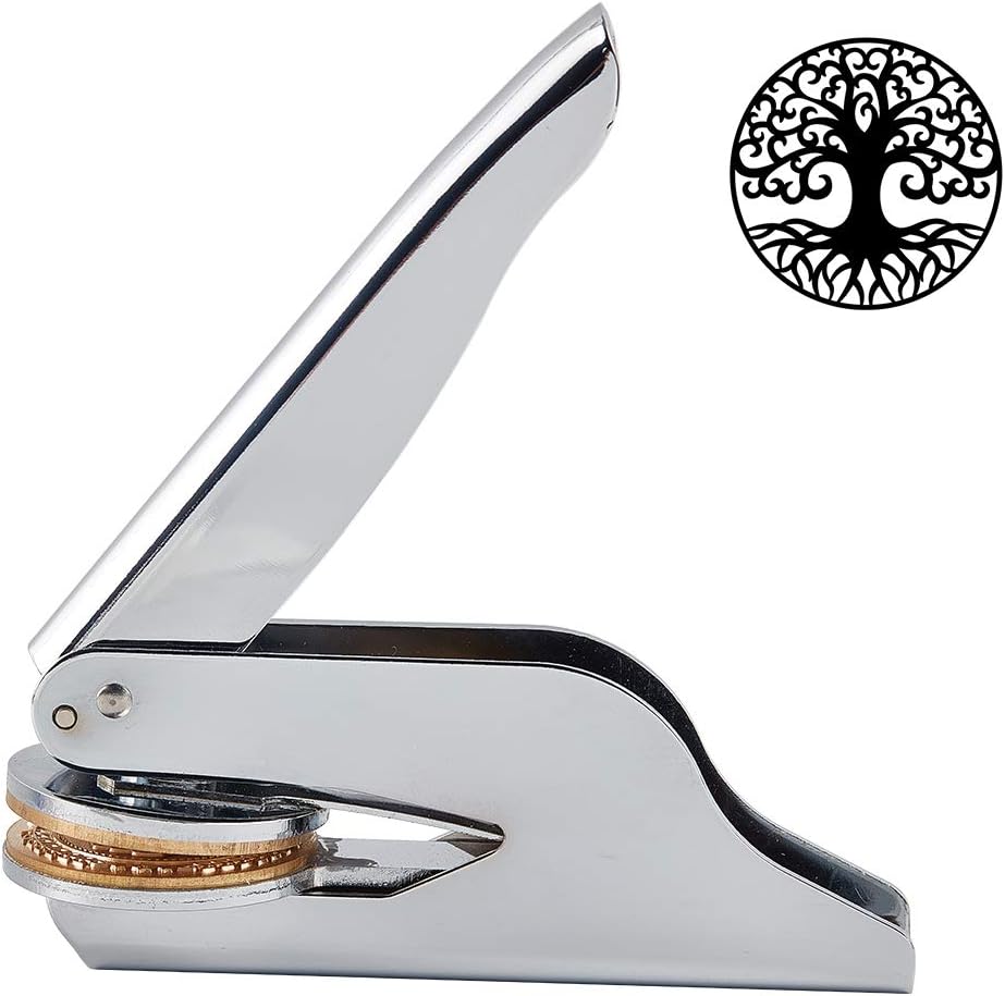CRASPIRE Tree of Life Embosser Seal Stamp Stainless Steel Hand Held Books Library Embossing Sealing Stamp Teacher Ex Libris Notary for Official Graducation Book Lovers Gift Envelopes Napkins Paper
