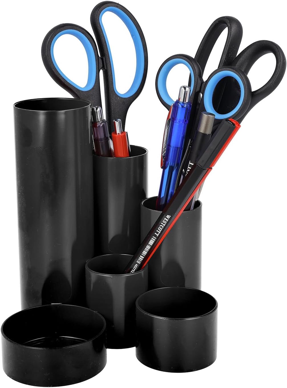 Westcott pen holder black | pen holder with 6 round compartments as desk organiser | clear storage of pens and office accessories | E-744577 00