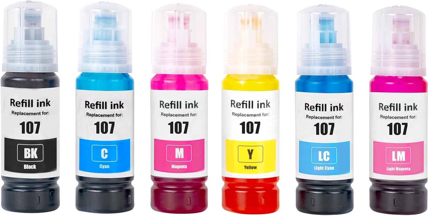 Go Inks 1 Set of 6 Ink Bottles 70ml to replace Epson 107 Compatible/non-OEM for EcoTank Printers