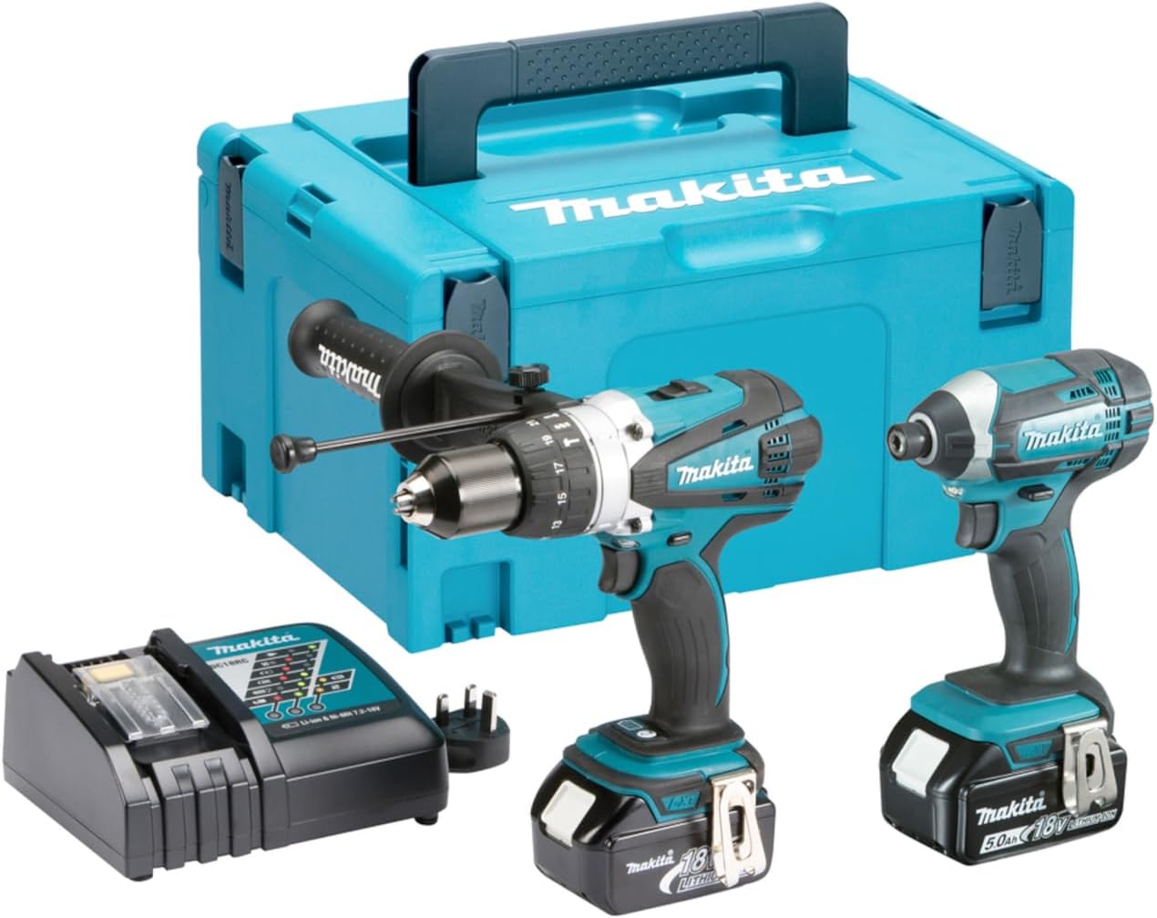 Makita DLX2145TJ 18V Li-ion LXT 2 Piece Combo Kit comprising DHP458Z and DTD152Z Complete with 2 x 5.0 Ah Li-ion Batteries and Charger Supplied in a Makpac Case