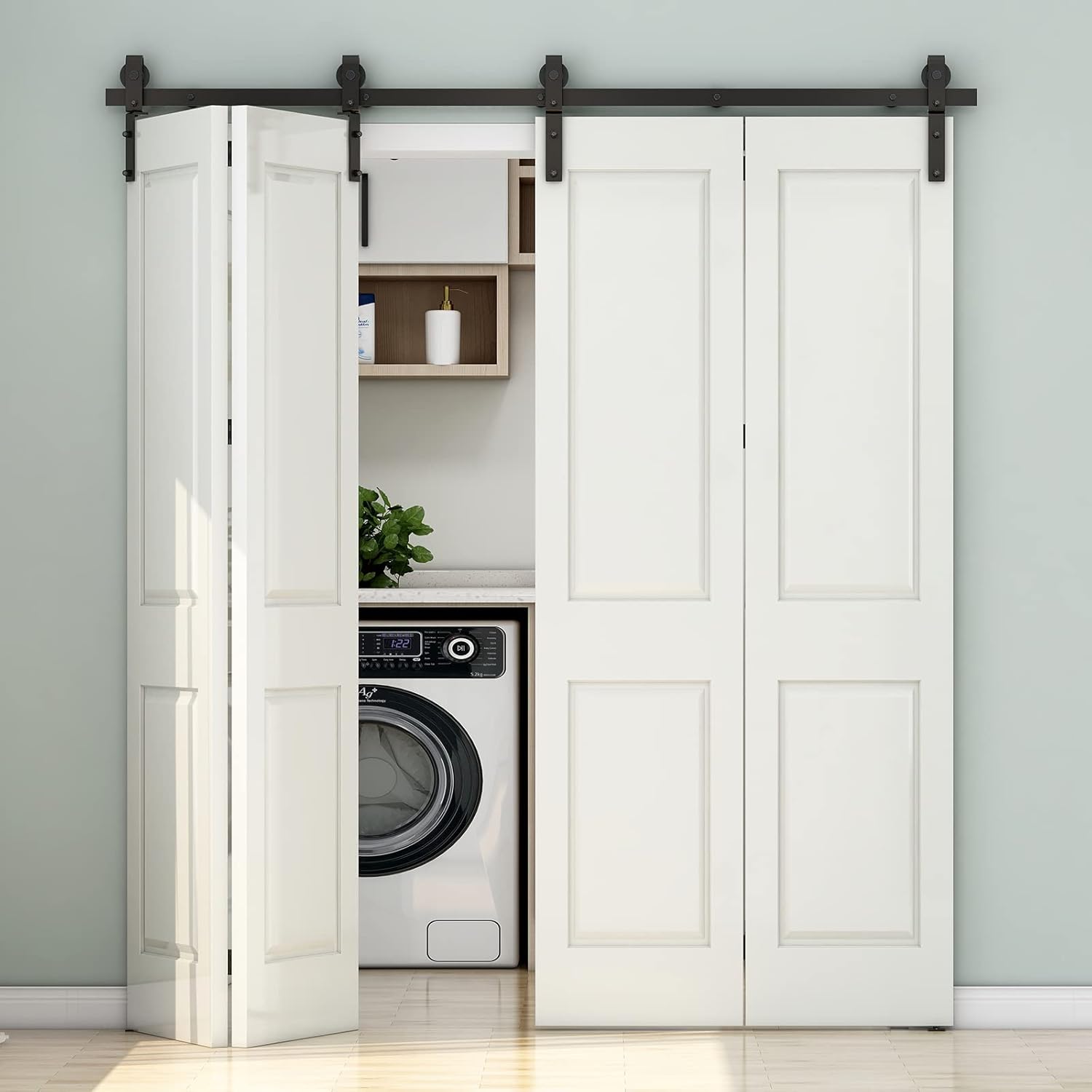 6.6FT/80'' Bi-Folding Barn Door Hardware Sliding Track kit Heavy Duty for 4 Doors No Wood Door Hardwware Only