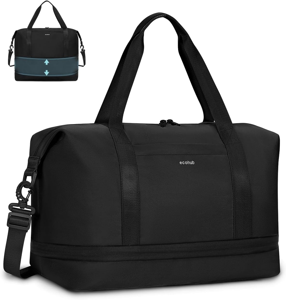 ECOHUB for Ryanair Cabin Bags 40x20x25, Expandable Underseat Hand Luggage Bag, Foldable Carry On Bag with Removable Wet Pocket, Water-Resistant Overnight Hospital Weekend Bag for Women (Black)