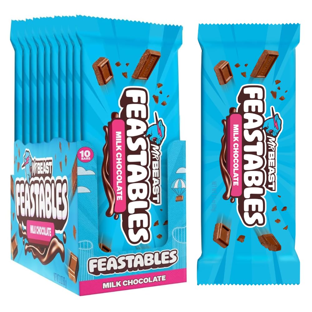 Feastables by MrBeast Milk Chocolate KING Size Chocolate Bar, 2.1oz (60g), 10 count