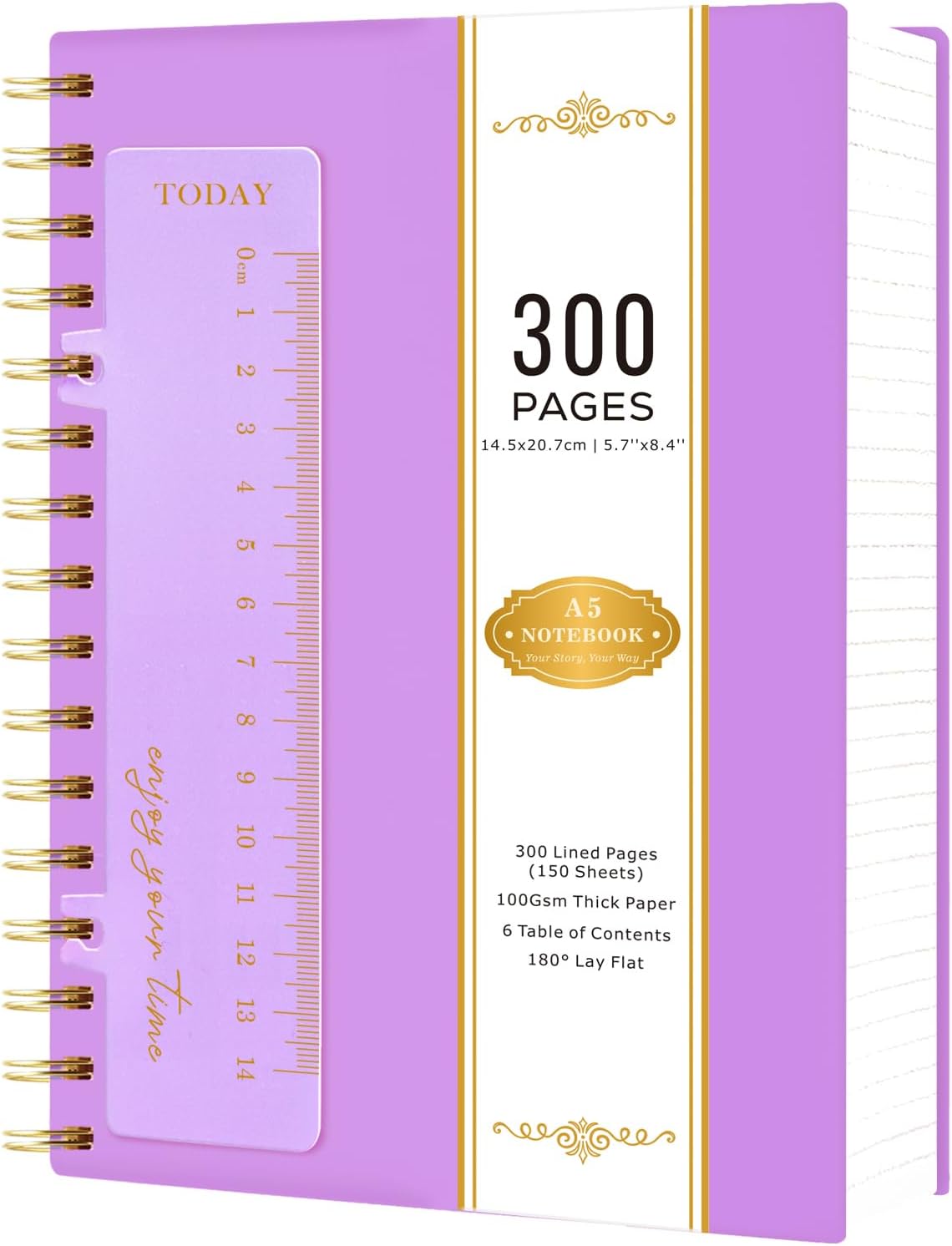 NIRMIRO A5 Notebook Notepad, 300 Pages Wirebound Spiral Notebooks for Women Writing, Hardback Thick Note Book with 100GSM Lined Paper, No Bleed, PVC Cover Note Pads Writing Pad, 14.5 x 20.7cm, Purple