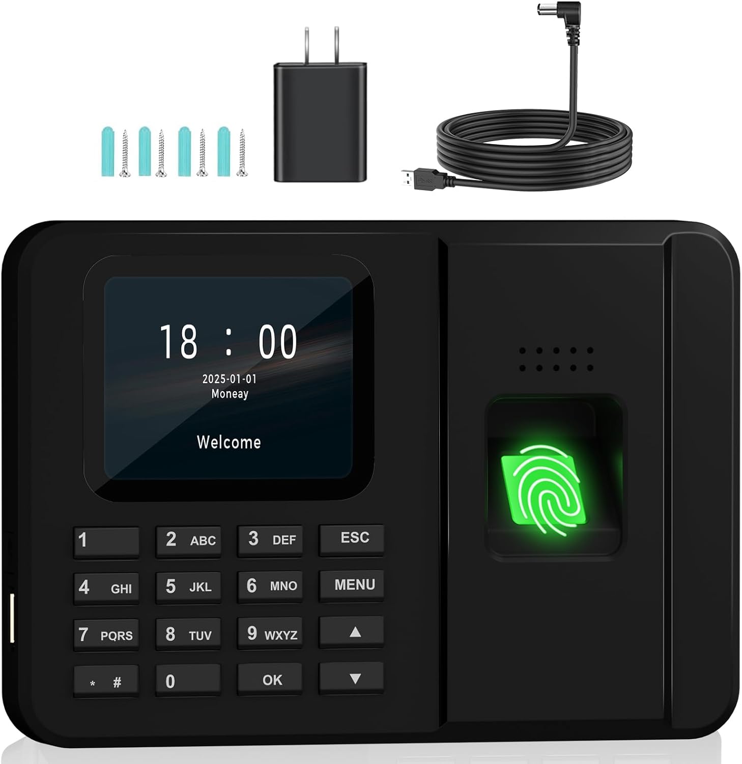 Time Clocks for Employees Small Business, Fingerprint + PIN, Clock in and Out Machine for Employees, No Monthly Fee No Software Required