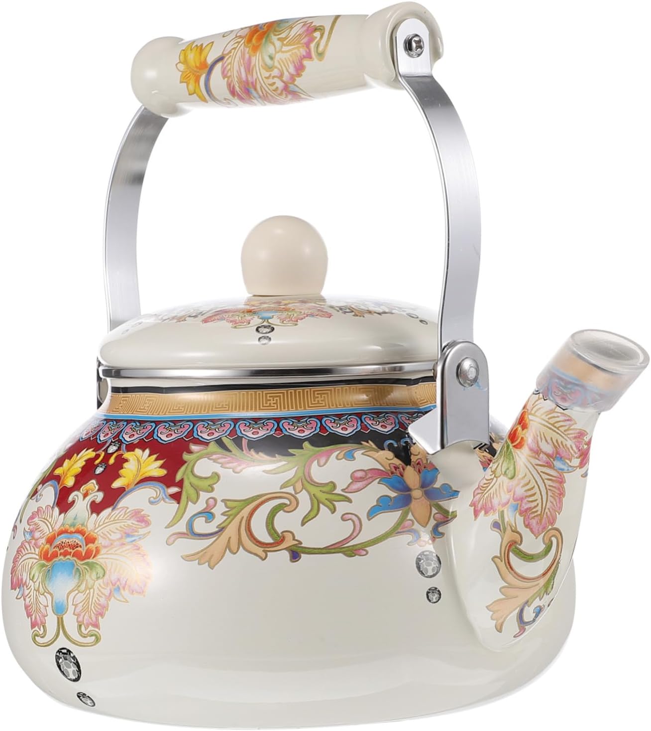 TOPPERFUN Vintage Enamel Tea Kettle Thickened Household Teapot for Gas Electric Induction Stoves Artistic Design Easy to Clean Hot Water Boiler