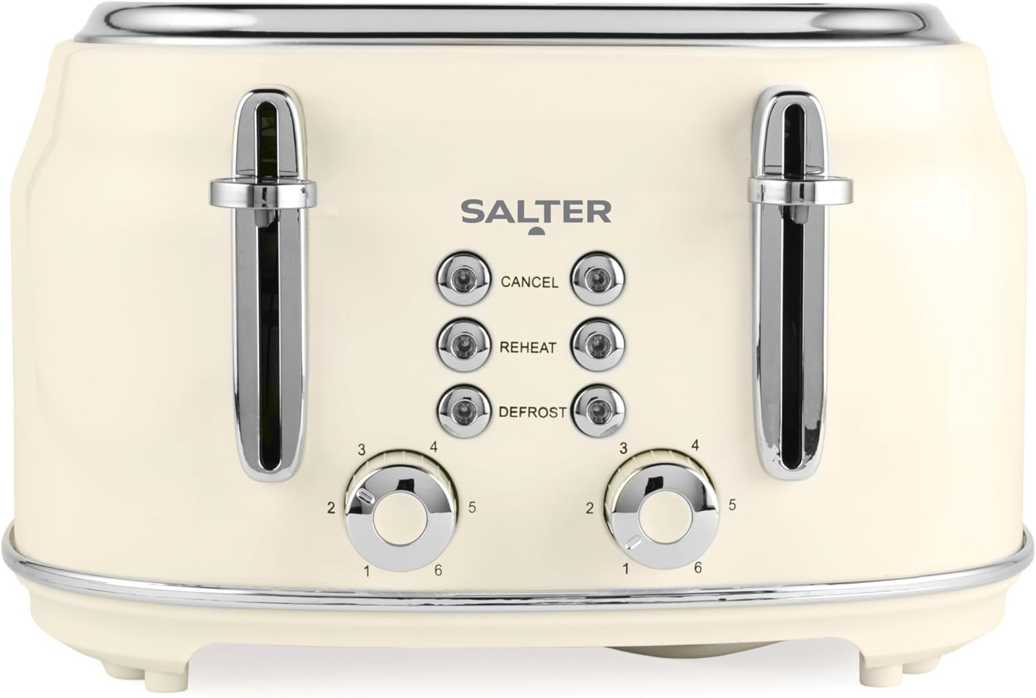 Salter EK5739CRM Retro 4-Slice Toaster – ­Wide Slots, 6 Browning Levels, Defrost, Reheat, Cancel Functions, Removable Crumb Tray, Extra Thick Bread/Bagels, High-Lift Eject, Self-Centring, 1630W, Cream