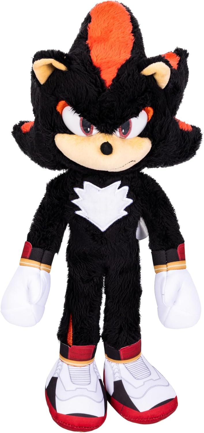 Sonic 3 Movie Shadow Deluxe Plush by Jakks Pacific, Stands 33 cm Tall, Officially Licensed by Sonic the Hedgehog Movie 3, Great Gift for Boys/Girls, Suggested for Ages 3+, Black