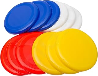 High-Flying Excitement: 12 Pack, 10 Inch Assorted Color Flying Discs (Blue, Red, White, Yellow) - Perfect Backyard Games, Sports, Summer Beach, 4th of July Party Essential
