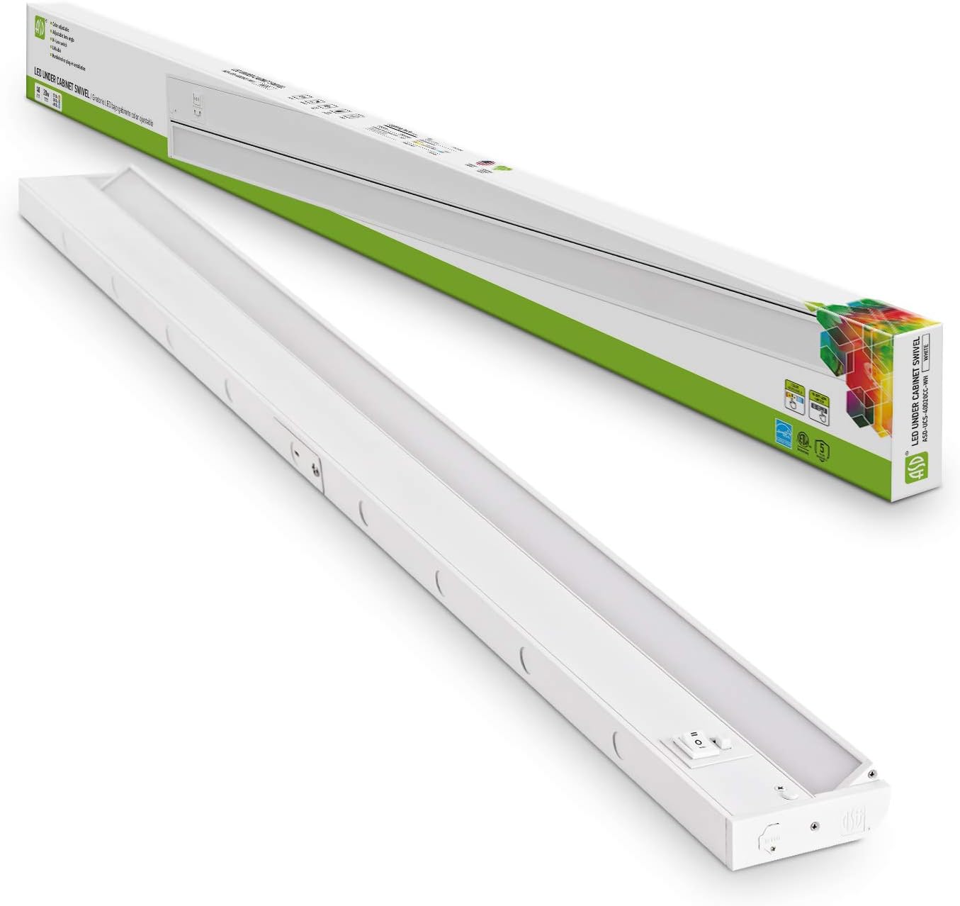 ASD Swivel LED Under Cabinet Lighting, 40 Inch 20W, Hardwired or Plug-in, 2700K/3000K/4000K, Hi/Low Switch, Rotatable Lens, Dimmable Linkable Under Counter Light for Kitchen, ETL & Energy Star