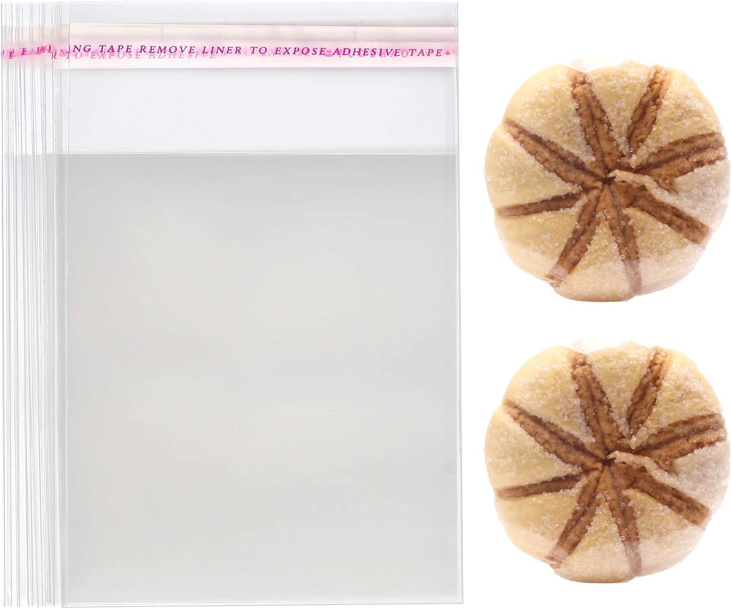 Dakoufish Self Sealing Cellophane Bags,4x4+1.1 Inches 100 Pcs Cookie bags Cellophane Treat Bags For Candy,Dessert,Bakery,Gift Giving or Party Favors Packaging