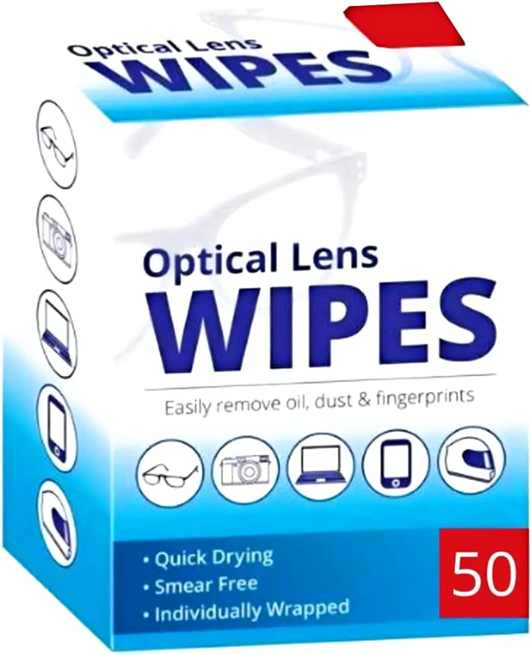 FabFinds Optical Lens Wipes Individually Wrapped Quick Drying Formula and Smear Free