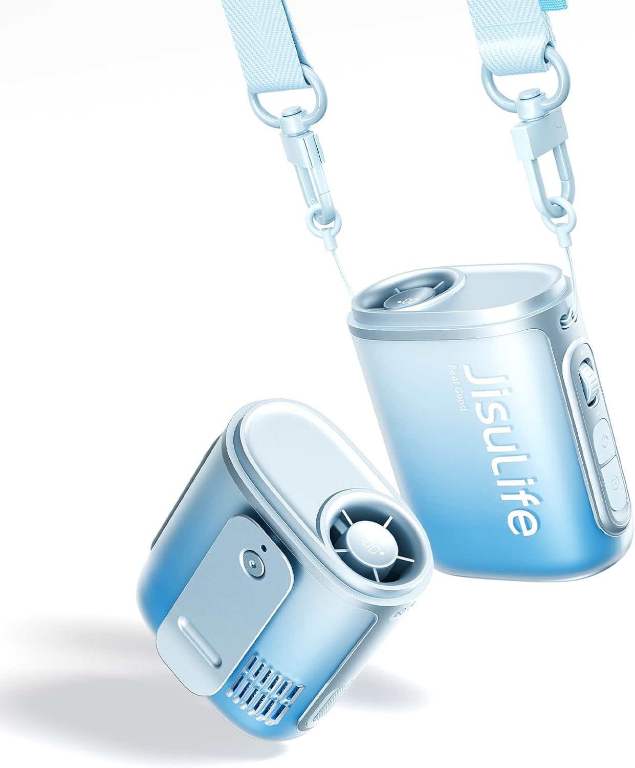 JISULIFE Portable Neck Fan, 100 Speed 40000RPM Cooling, Mini Personal Handheld Wearable Waist Fan, 16H 4500mAh Battery with LED Display, Ultra-Lightweight in Outdoor, Travel, Jobsite Gifts- Blue