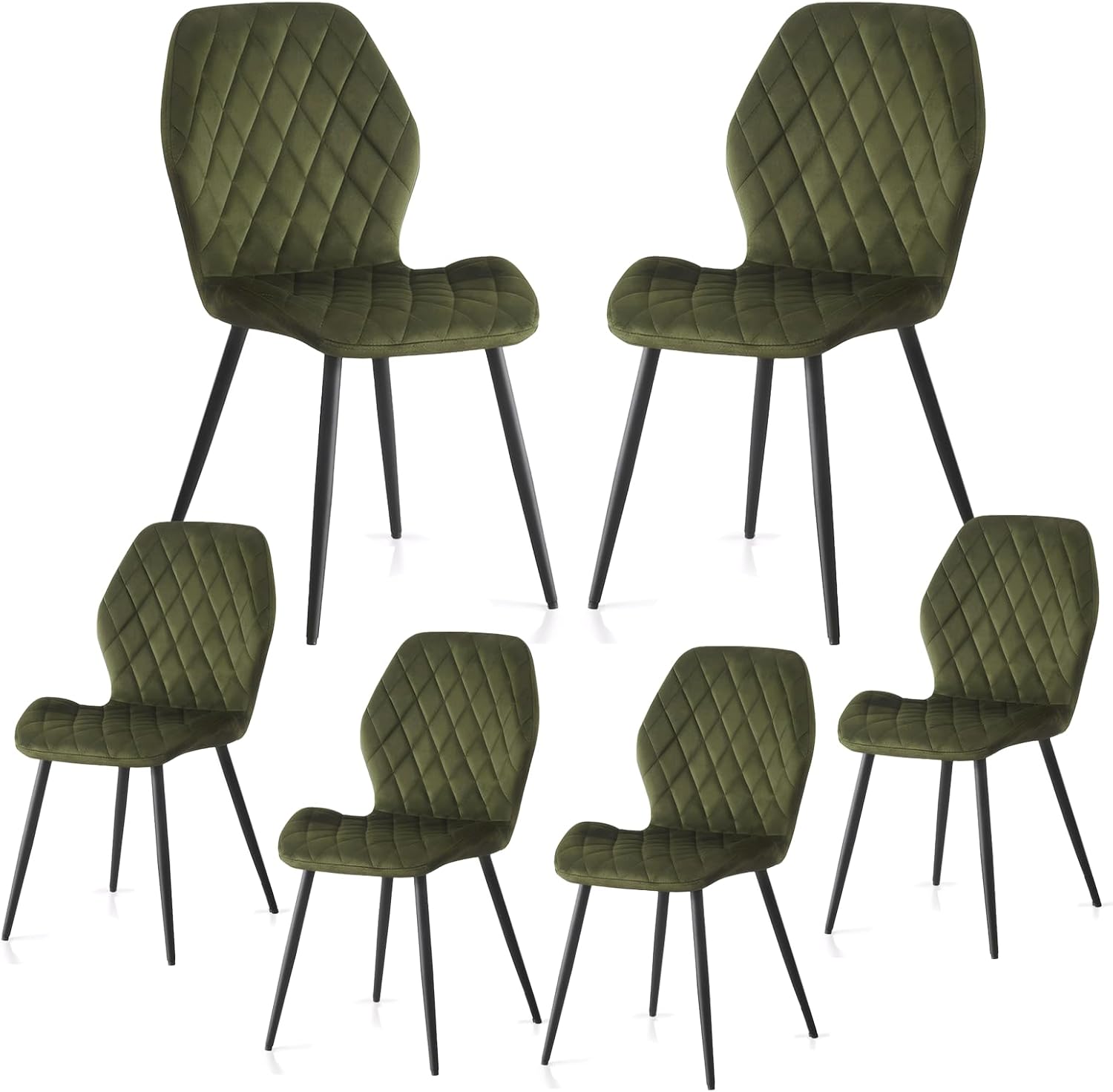 Weegstok Velvet Dining Chairs Set of 6 - Kitchen & Dining Room Chairs with Metal Legs, Sage Green