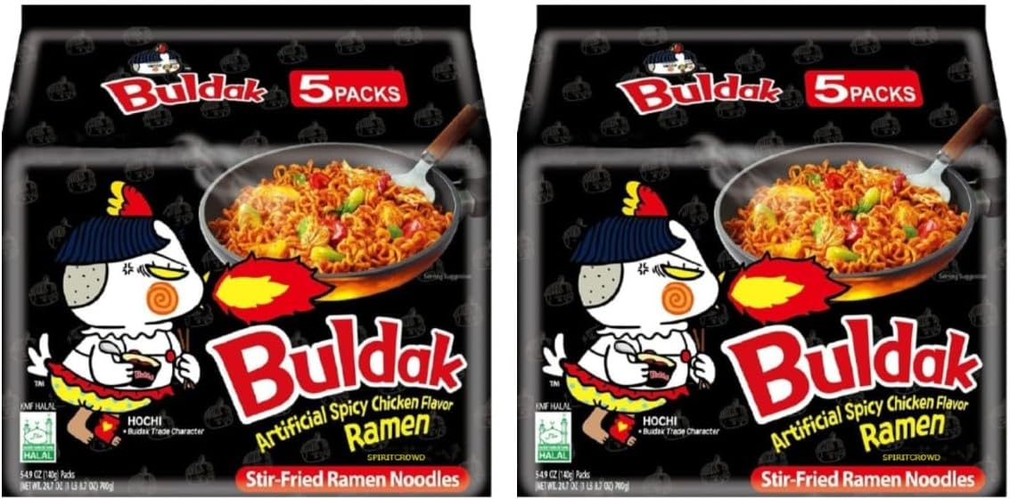 SPIRITCROWD Korean Noodle Set - Buldak Hot Chicken Flavour Korean Style Instant Ramen Spicy Challenge Halal 140g (Pack of 10)