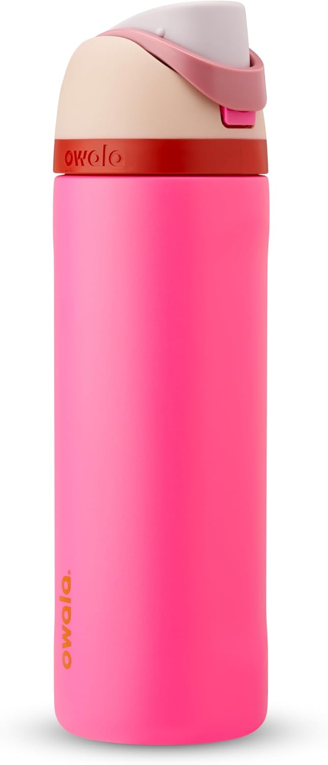 Owala FreeSip Insulated Stainless Steel Water Bottle with Straw for Sports and Travel, BPA-Free, 24-oz, Tan/Pink (Can You See Me?)