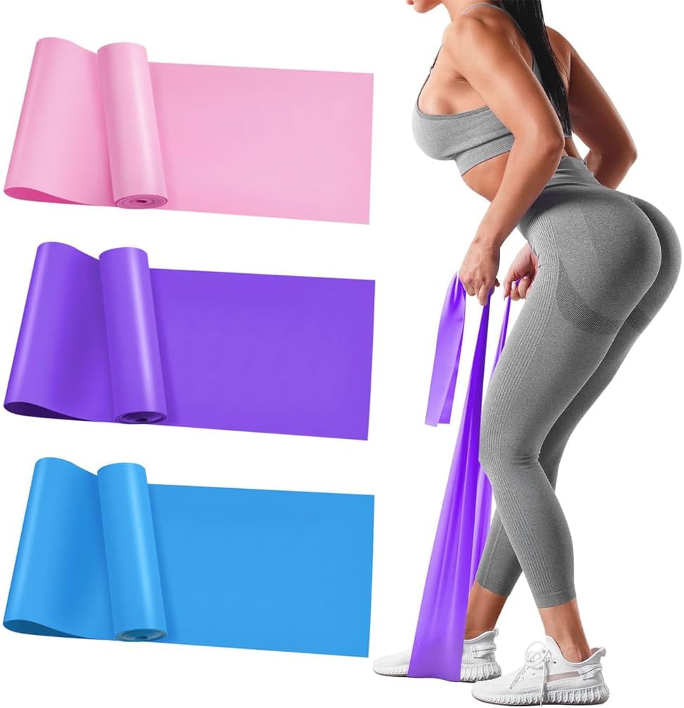 3Pcs Resistance Bands Set - Fitness Exercise Bands, Elastic Bands, Pilates Bands with 3 Resistance Levels, Long Stretch Bands for Yoga, Pilates, Stretching, Strength Training (Pink, Purple, Blue)