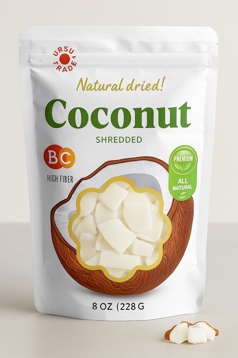 Natural Dried Coconut - NO Added Chemicals/NO Sulfur Dioxide - Premium Quality, Tasty Snack. 100% Natural - 8 oz (226g).