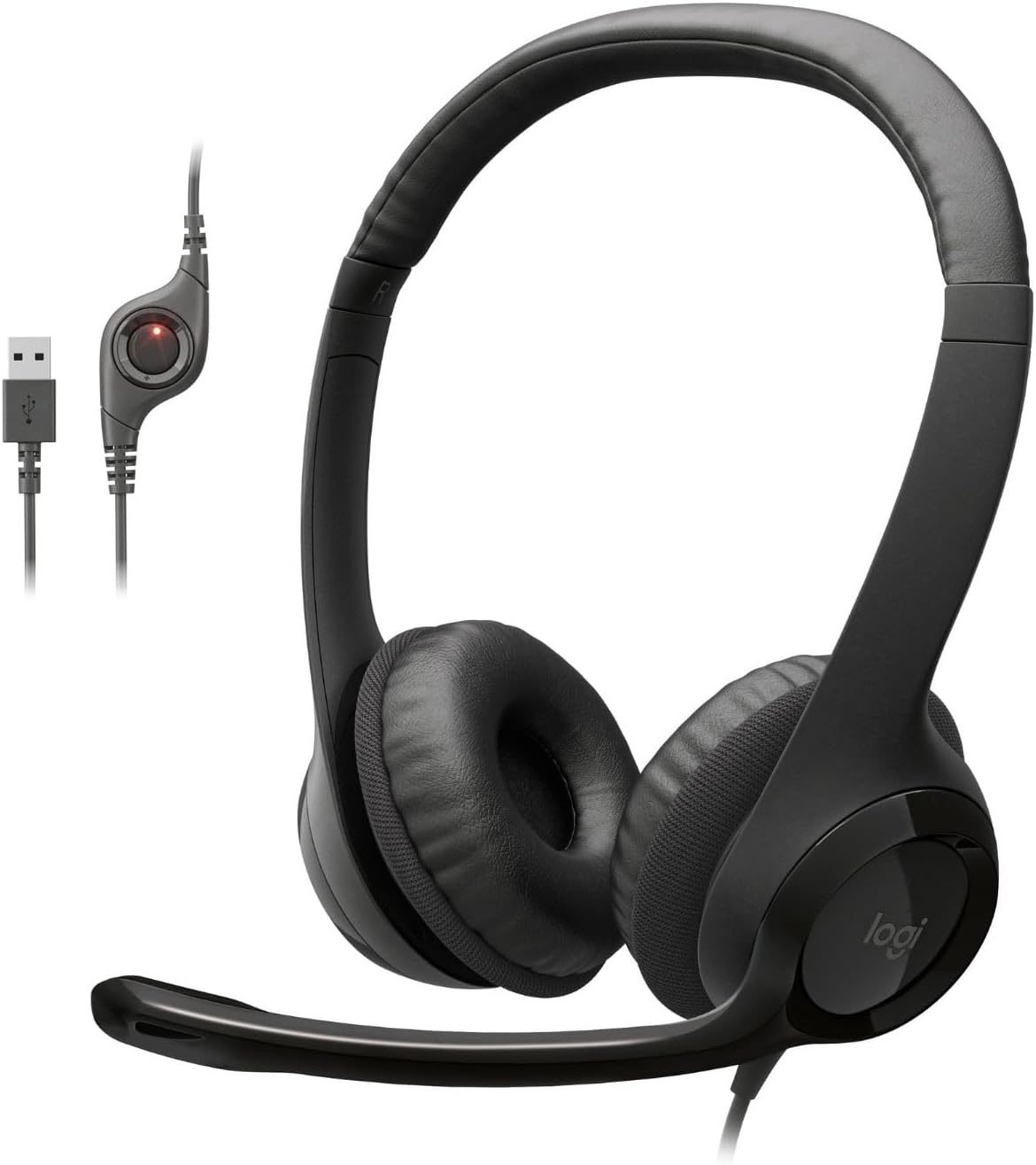 Logitech H390 Wired Headset for PC/Laptop, Stereo Headphones with Noise Cancelling Microphone, USB-A, in-Line Controls for Video Meetings, Music, Gaming and Beyond - Black