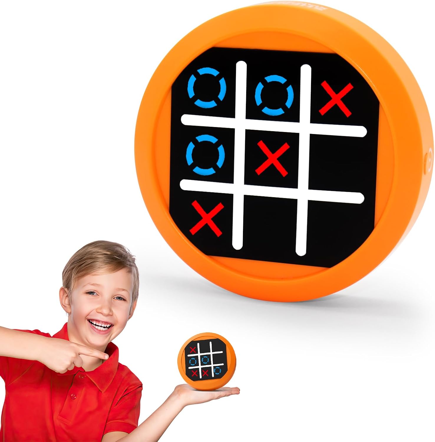 Dollox 4-in-1 Mini Tic Tac Toe Bolt Game, Electronic Handheld Game Puzzle Board Games Console Brain Training Includes Tic Tac Toe, Memory Flash, Whack-a-Mole Family Fun Travel Games (Orange)