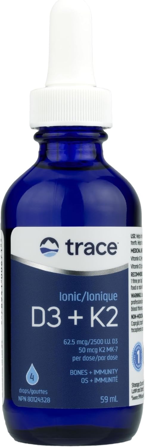 Trace Minerals | Liquid Ionic Vitamin D3 + K2 | 125 mcg (5,000 IU) D3, 100 mcg K2 | Concentrated Dietary Supplement | 2 fl oz. 296 Servings